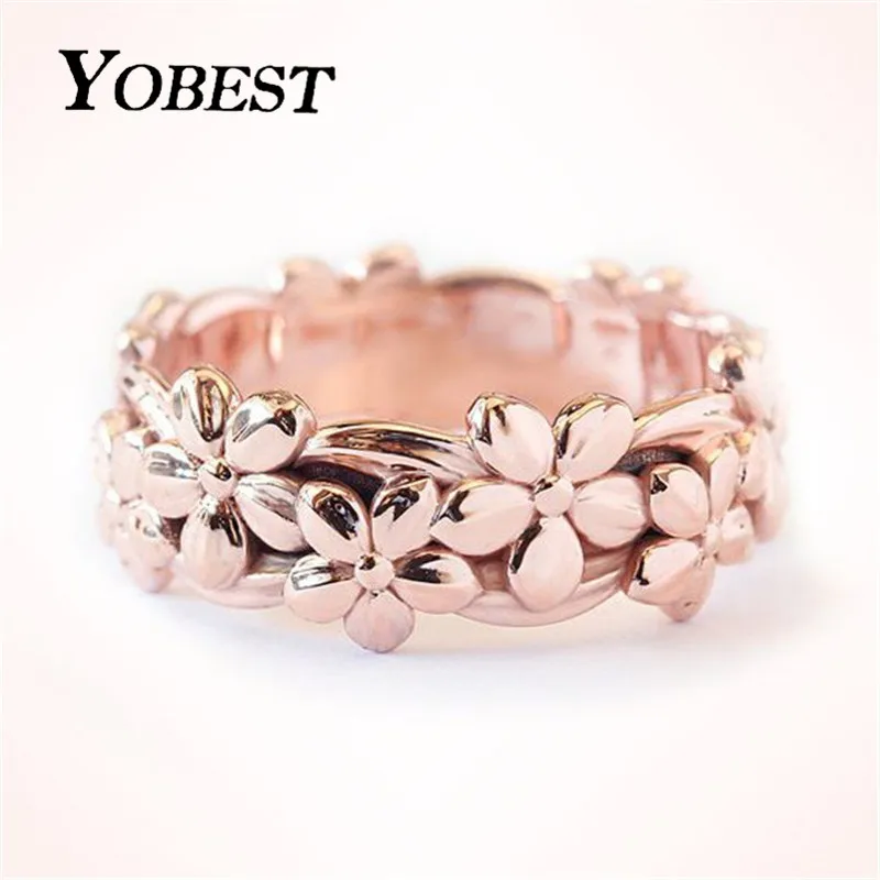 

YOBEST Female Cute Daisy Flower Finger Ring Vintage Rose Gold Color Engagement Rings For Women Fashion Wedding Jewelry Best Gift