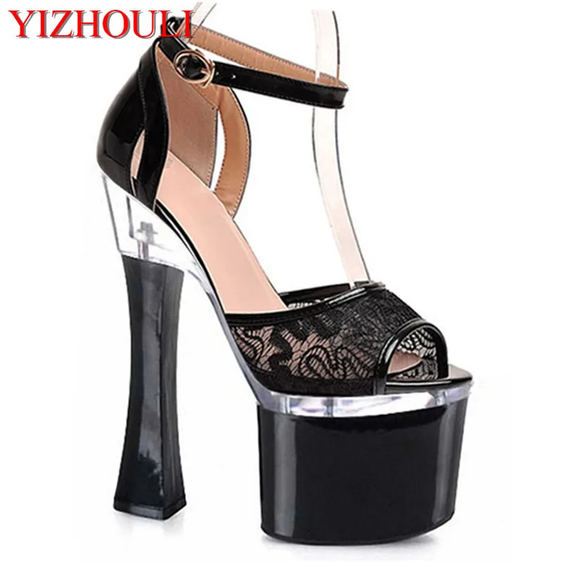 

black party dresses hollow-out serging 18 cm super high heels Roman sandals style model with catwalk shoes