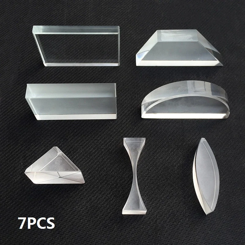 7 PCS K9 Physics Optical Prisms Double Concave Cylindrical Lens for