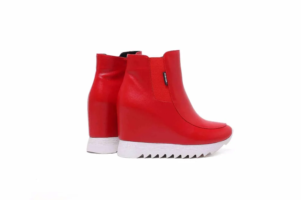 Interne Couture Cheville blanc L75 Nouveauté Super Fond Main Bottes Conception Inceased Rond Zip En Noir Bout Lenkisen Haute Femmes Cuir rouge 1clTFKJ3