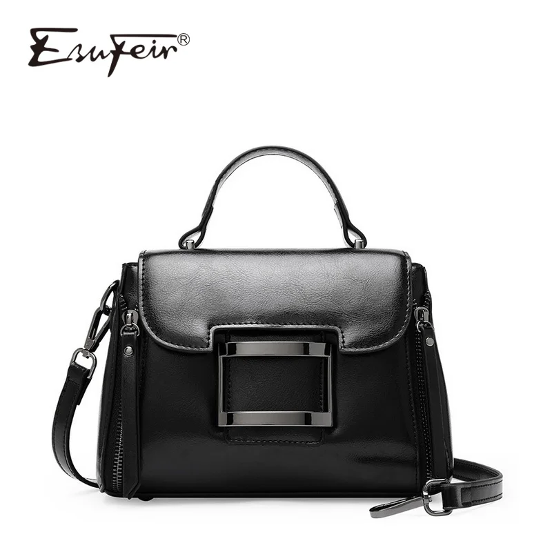 

ESUFEIR 2018 Genuine Leather Women Handbag Fashion Solid Shoulder Bag Crossbody Bag Vintage Flap Bag Luxury Designer Female Tote