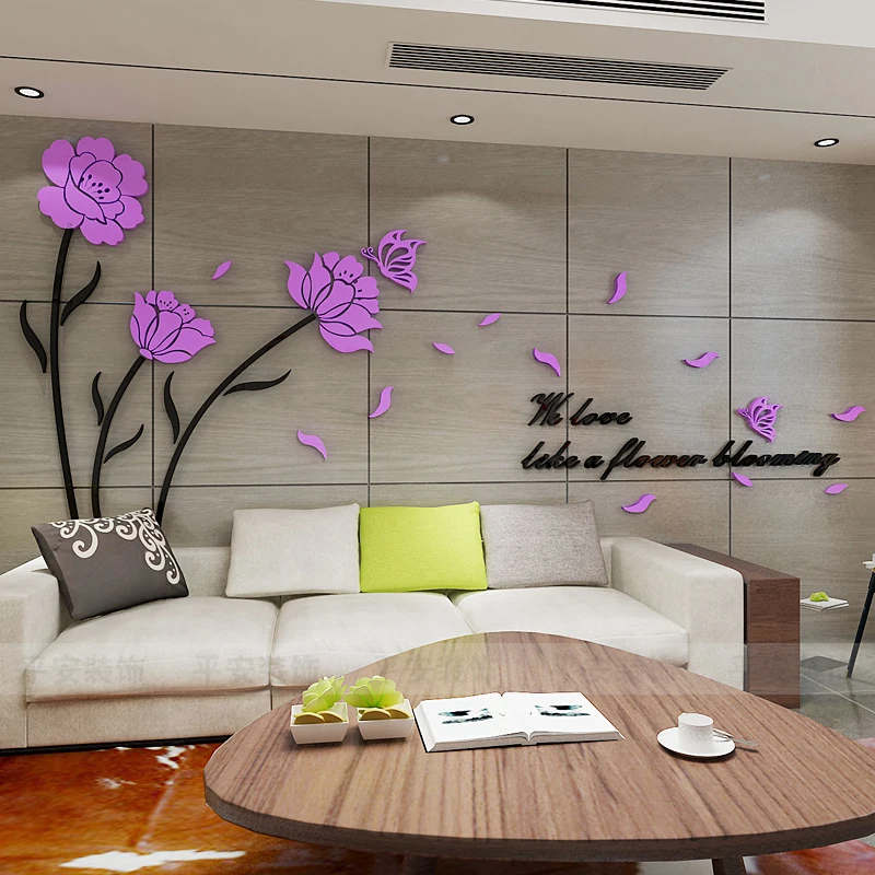 Creative flower acrylic 3D self-adhesive wall stickers Bedroom bedside TV sofa background wedding room decoration | Дом и сад