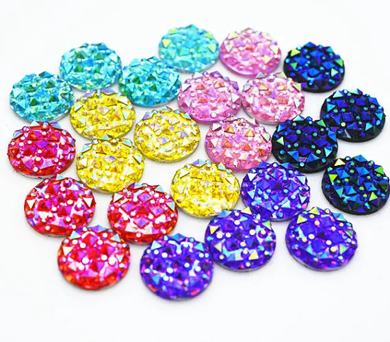 

40pcs 12mm Mixed Colors Round Flat back Glitter Resin Cabochons Cameo Jewelry Accessories 305