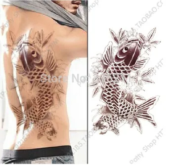 

3pcs Temporary tattoo big large Carp designs Waterproof body painting fake back tatoo stickers Unisex 2018 new free shipping