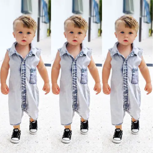 Hot Sale Toddler Kids Baby Boy Denim Vest Sleeveless Romper Jumpsuit