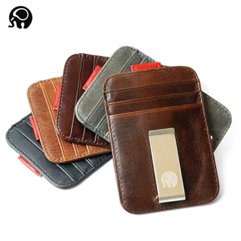 

2020 Vintage Retro Genuine Leather Wallet Man Money Clip Male Wallet Money Holder Credit Card Wallet Multifunction Anti-theft