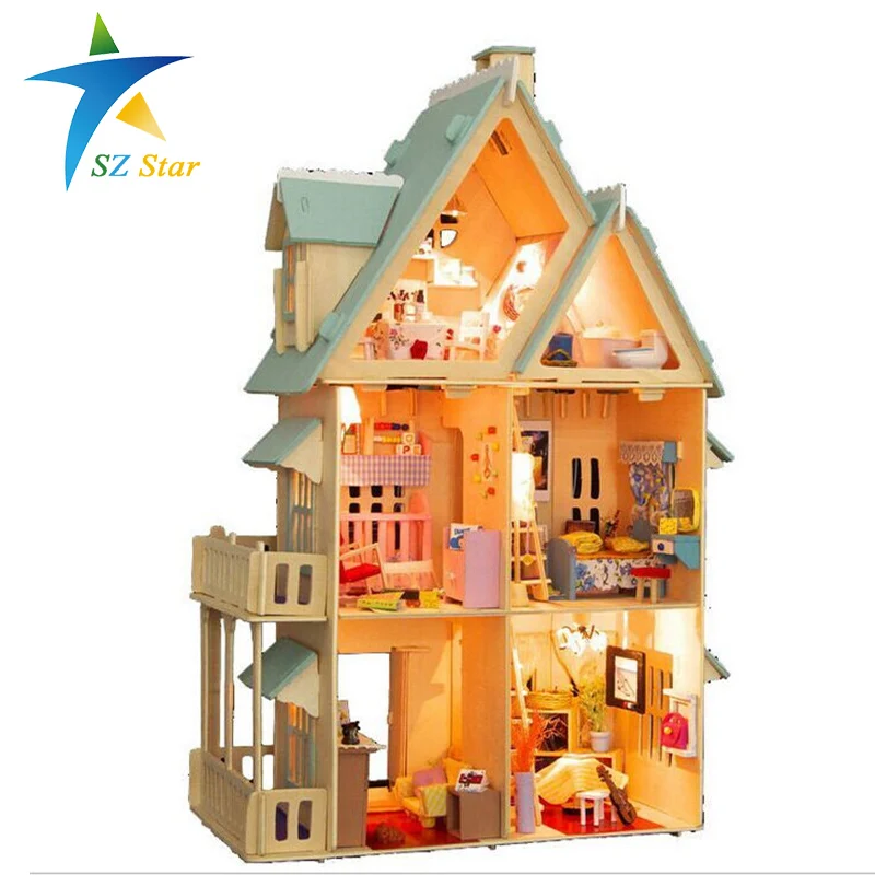 13809 Diy Doll House With Furniture Handmade Model Building Kits 3D villa Miniature Wooden Dollhouse Toy