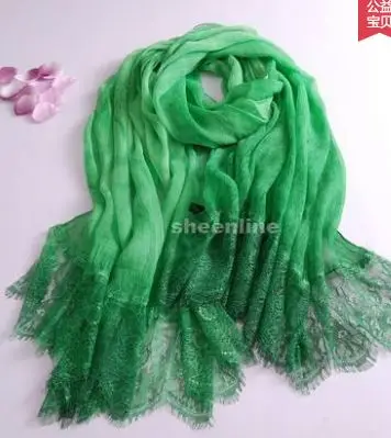 8 цветов Шерсть Шелк Галстук окрашенный шаль кружева мягкий теплый длинный шарф легкий зимний теплый шарф обертывание пашмины шарф с вышивкой - Цвет: E3 green