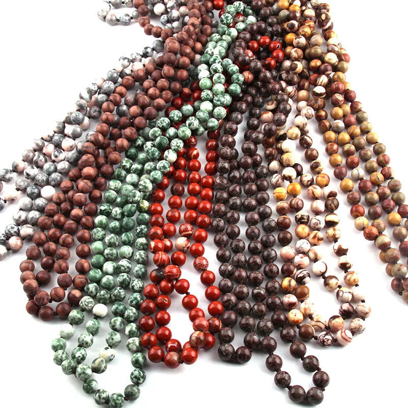 Модные Натуральные полудрагоценные камни, бусы, Длинные узлы, массивные ожерелья для женщин