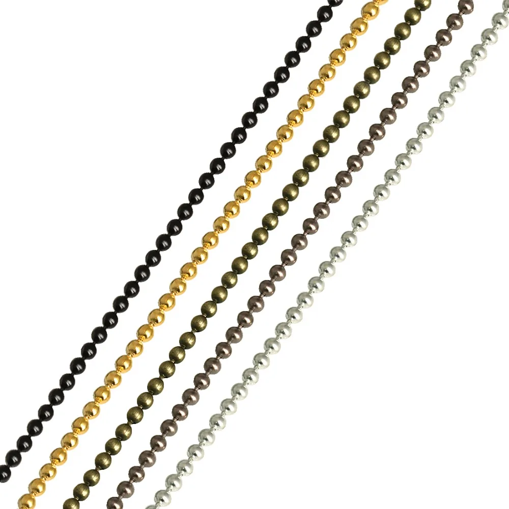 5m/lot 1.2 1.5 2mm Metal Ball Bead Chains Bulk Gold/Black/Silver Link Chains for Diy Necklaces Bracelets Jewelry Making Supplie