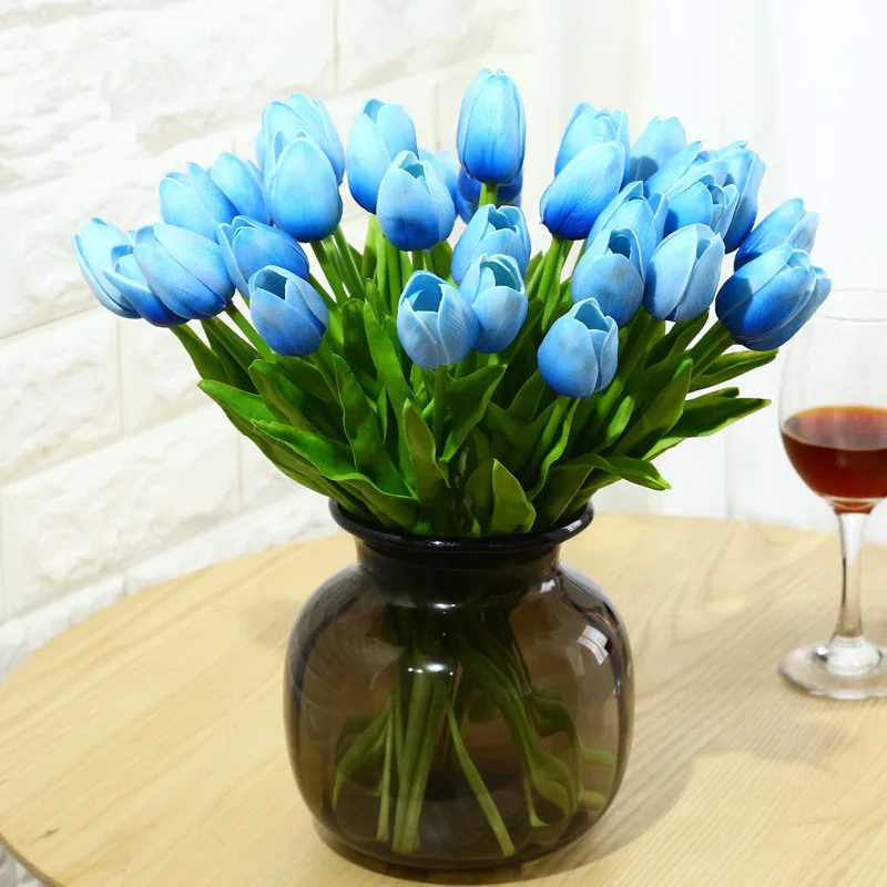 Ramo de flores artificiales tulipanes azules de alta calidad, 1 Uds.,  decoración del hogar, ramo de flores para boda, navidad - AliExpress