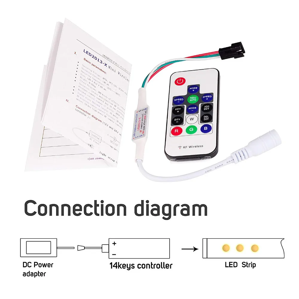 WS2811 и WS2812B DC5-12V 14 клавиш 17 без ключа rf светодиодный rgb контроллер 300 видов изменений цифровой цветной светодиодный модуль полосы пикселей