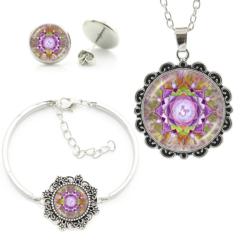 

Charming women fashion jewelry sets Moroccan Flower necklace earrings bracelet om mandala yoga lotus jewellery set femme HT138