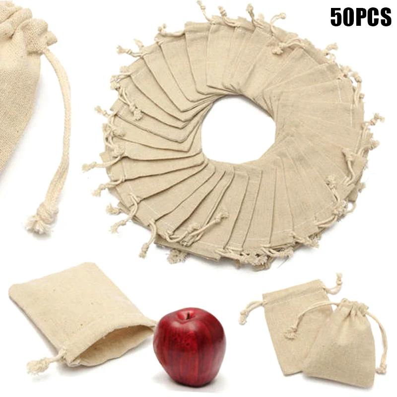 

50pcs Multifunctional Storage Bag Cotton Linen Drawstring Multi-purpose Organizer Gift Pouch Small Packaging Hogard JY26