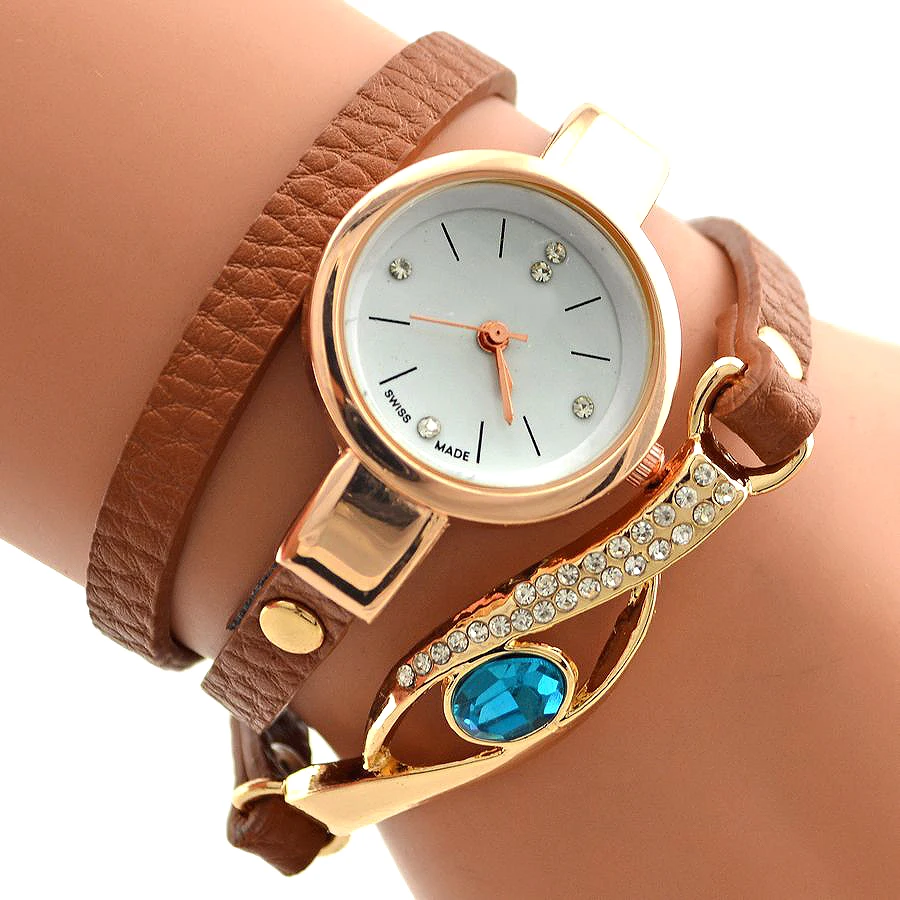 New Brand Eye Gemstone Luxury Watches Women Gold Bracelet Watch Dress
