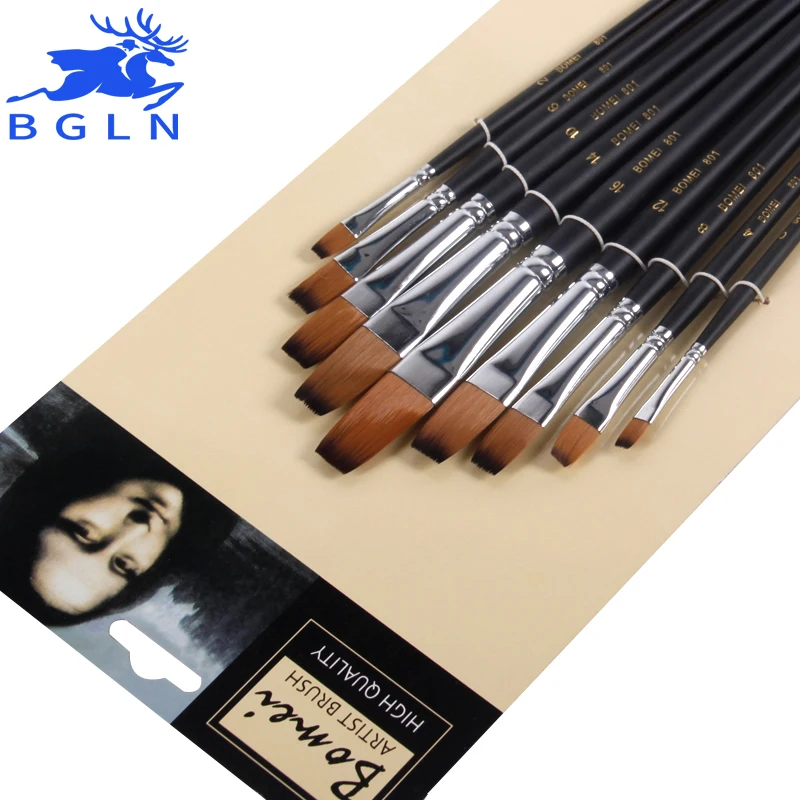 Bgln 9 шт./компл. нейлоновая кисть для масляной краски плоская масла акриловая ручка