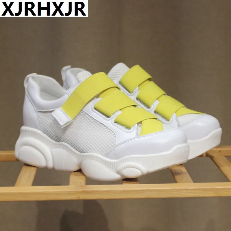 

2019 Fashion Platform Flat Thick Bottom Women Sneakers Summer Breathable Air Mesh Women Wedge Heels Casual Walking Shoes Size 40