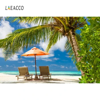 

Laeacco Sea Beach Palm Tree Summer Scenic Photography Backgrounds Customized Photographic Backdrops For Photo Studio