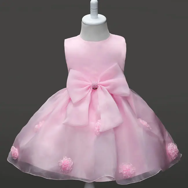 Летнее платье на крестины для маленьких девочек; Одежда для новорожденных; кружевное платье-пачка с бантом для свадьбы; vestido infantil Robe Bapteme Fille - Цвет: Pink
