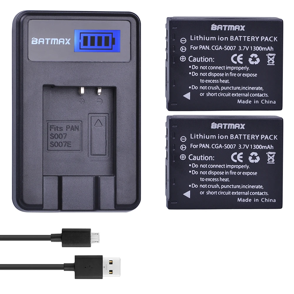 2 Pc 1300mAh CGA S007 S007E S007 S007A Battery+LCD Charger for