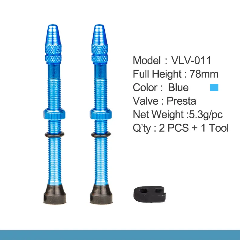 Велосипед 1 пара 78 мм Presta клапан для дороги MTB велосипед бескамерные шины латунный сердечник сплава стволовых бескамерный герметик совместимый - Цвет: Небесно-голубой
