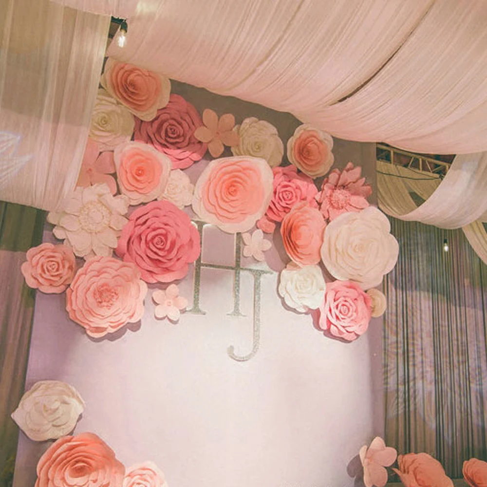 

35pcs Giant Paper Flower Set, Large Flower, Big Paper Flower For Wedding Party Background Flower Wall Backdrop Decoration