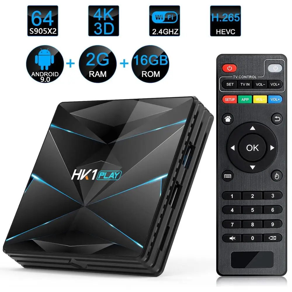 S905X2 четырехъядерный HK1 Play TV Box Android 9 0 2G 16G/4G 32G/4G 64G WiFi 2 4G/5G HDMI 3 USB AV RJ45 TF HK1Play Mini