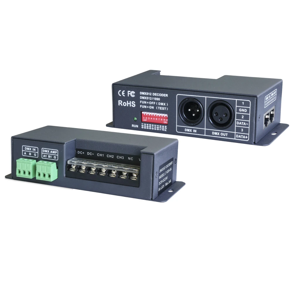 

New LTECH LT-830-8A DMX-PWM CV DMX512 decoder;DC5-24V input;8A*3CH output 24A Max RGB Strip Decoder