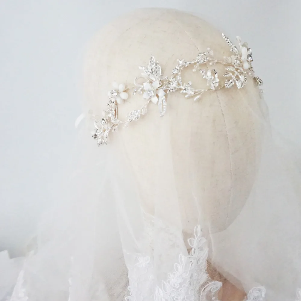 Очаровательный со стразами и розой Бесконечность свадебные волосы плетеная Корона античное серебро свадебное украшение тиара ручной работы для невесты