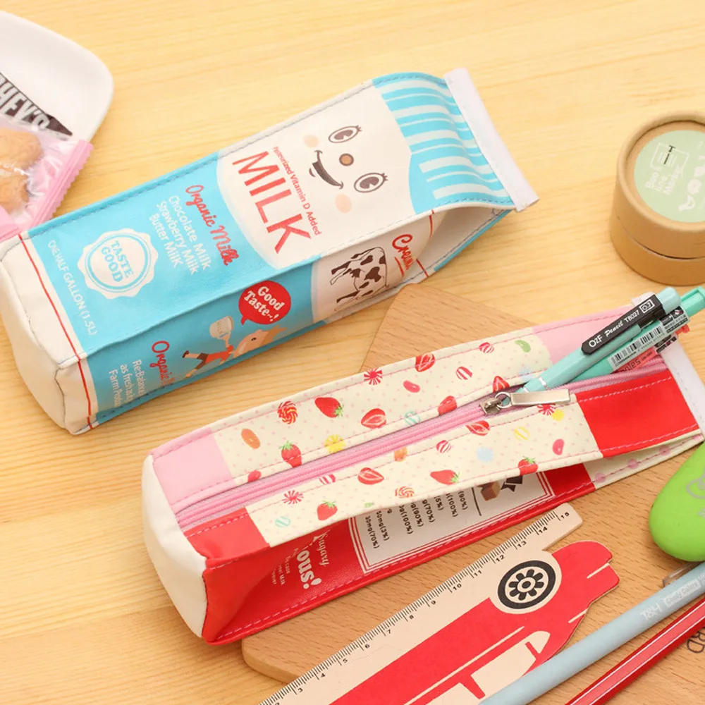 Cute Kawaii Pencil Case Creative Milk Pencil Bag For Kids Gift Novelty School pencil pen holders new A30