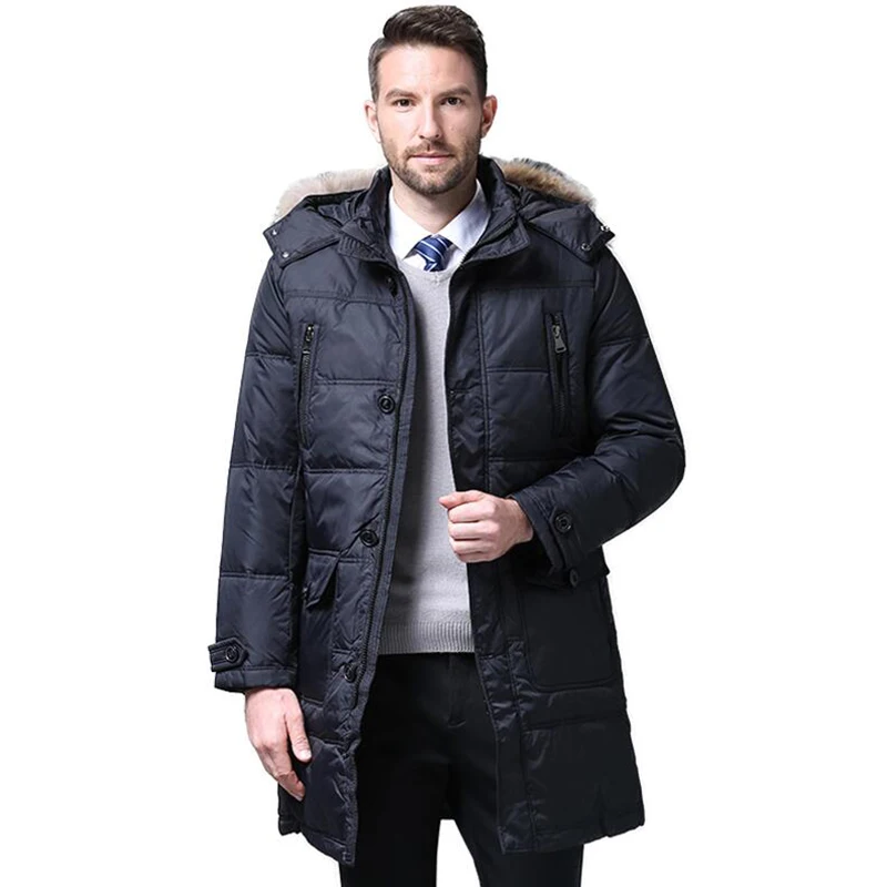 Мужская пуховая куртка 90% утиный пух зимняя куртка теплая средняя длинная до низу пальто меховой воротник с капюшоном верхняя одежда Высокое качество 4XL мужские парки