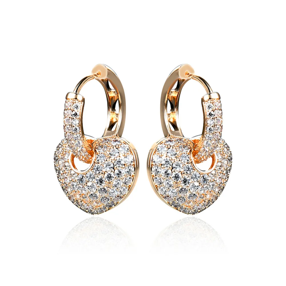 

2017 New Year Fashion Women's Earrings Women's Fashion Crystal Heart Pendant Earrings Gold Plaid Party Bride Bridesmaid