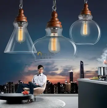 

first blessing designer pendant lamp New Nordic American country pastoral Bar retro wood glass pendant lightlighting GY147
