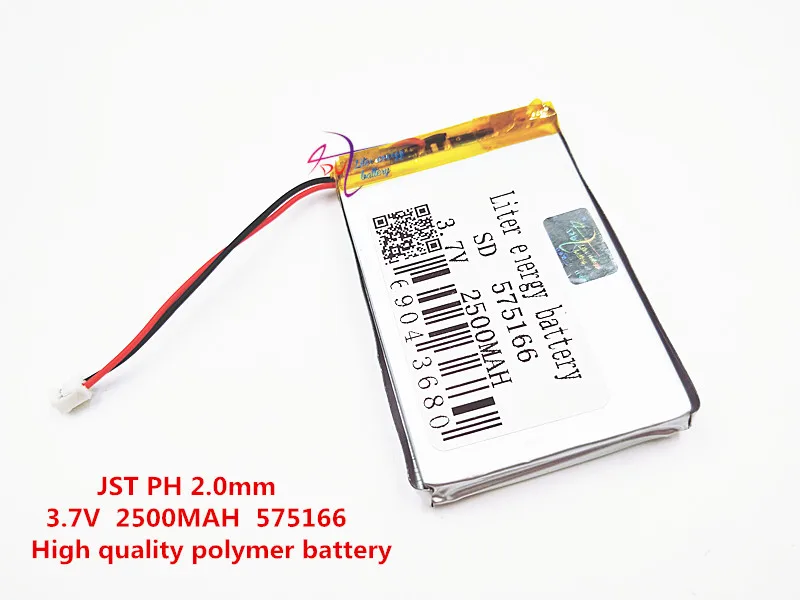 

JST PH 2.0mm 3.7V 2500mAH 575166 (polymer lithium ion / Li-ion battery ) for Smart watch,GPS,mp3,mp4,cell phone,speaker