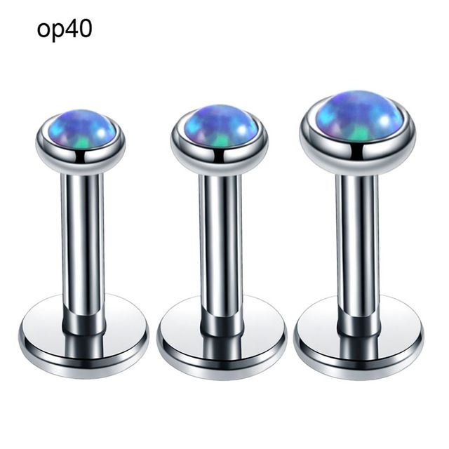 Steel Internally Thread Opal Stone Ear Helix Tragus Barbell Piercing Opal Labret Stud Lip Rings Sexy Girls Jewelry 16g
