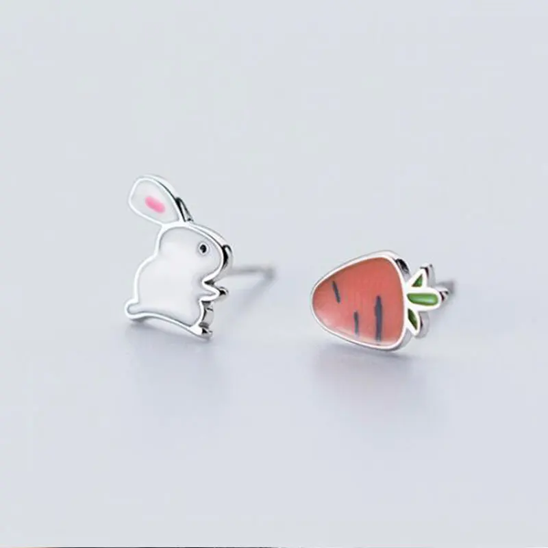 

anenjery Cute Fashion 925 Sterling Silver Small Rabbit Radish Cartoon Animal Earrings For Women Friends Birthday Gifts S-E560