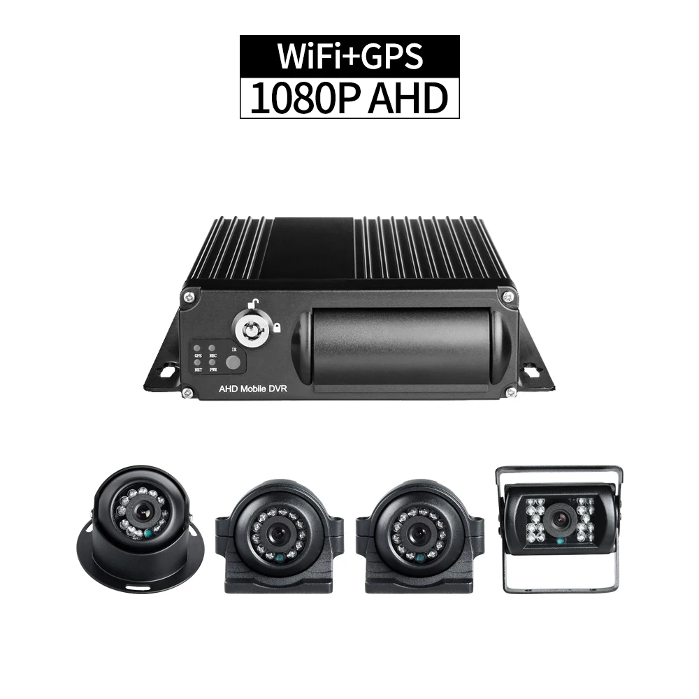 Грузовик DVR безопасности WiFi + GPS 4CH 1080P двойной SD 256G Loop Видео iPhone/Android удаленный