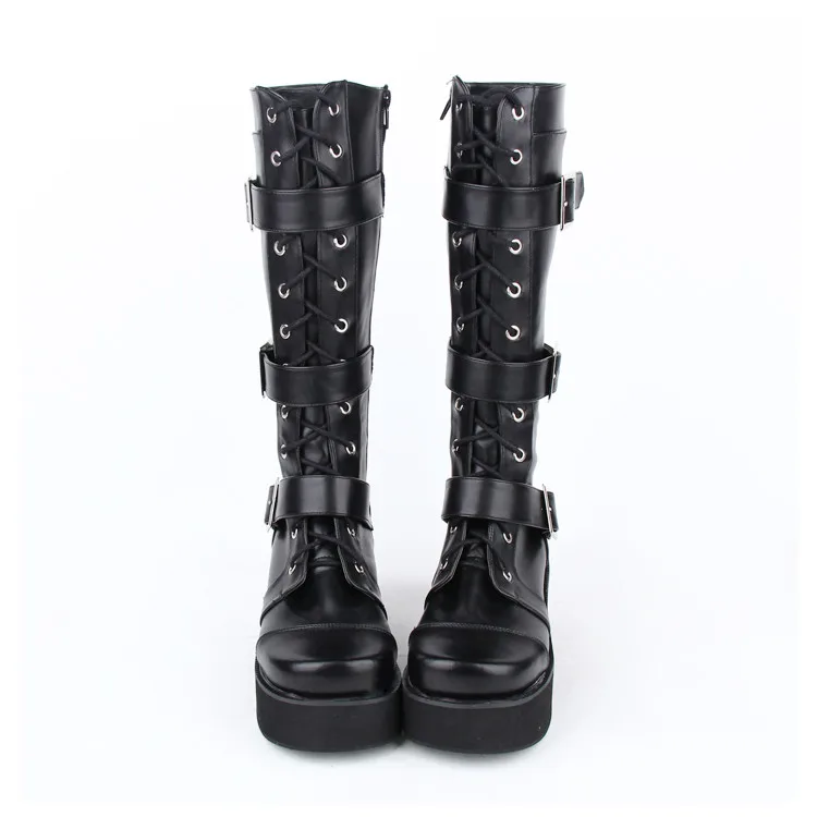 Angelical 47 fleeces Botas Hebillas Punk Inside Zip Cuñas Tacón Motocicleta Black Bombas Mori Impresión De Señora Lolita Black Zapatos Alto Chica 33 Mujer Pu rRqBrTx8wf