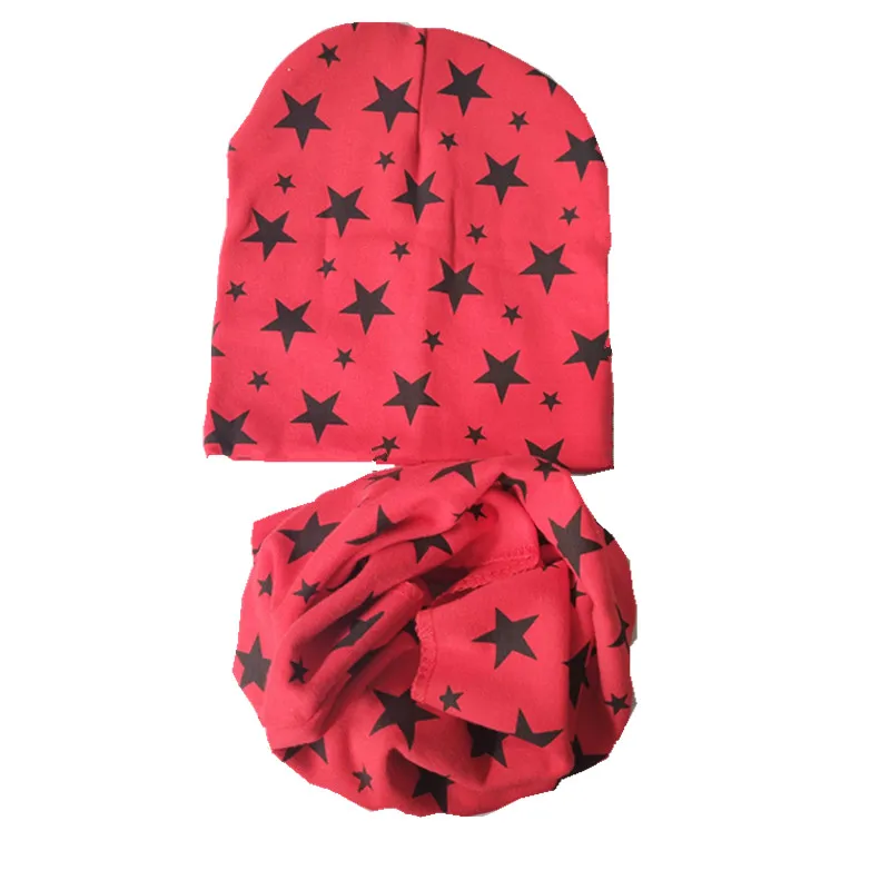 Новая повседневная осенне-зимняя шапка для детей, шапка в горошек с сердечками для мальчиков и девочек, комплект с шапочкой и шарфом, Детские шапочки, шапочки для малышей - Цвет: redblack small star
