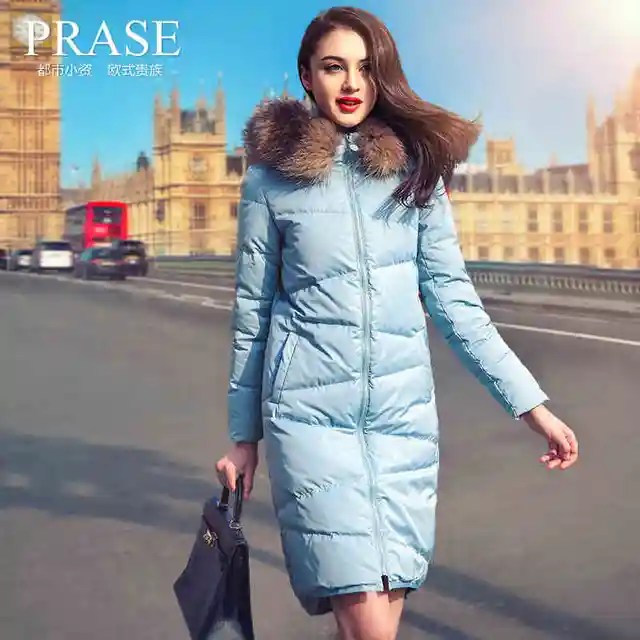 Best price at $288 Cheap 2015 new Hot winter Thicken Warm Woman Down jacket Coat Parkas Outerwear Hooded Raccoon Fur collar long plus size 2XXL Luxury