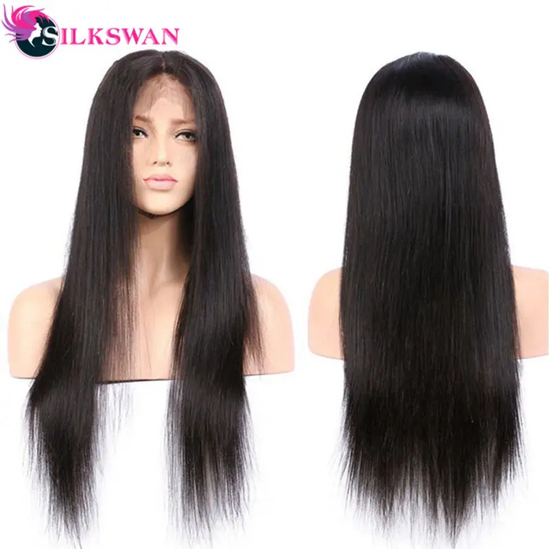 

Silkswan Brazilian Hair 360 Lace Frontal Wigs With Baby Hair Pre Plucked Straight 100% Human Remy Hair For Black Women