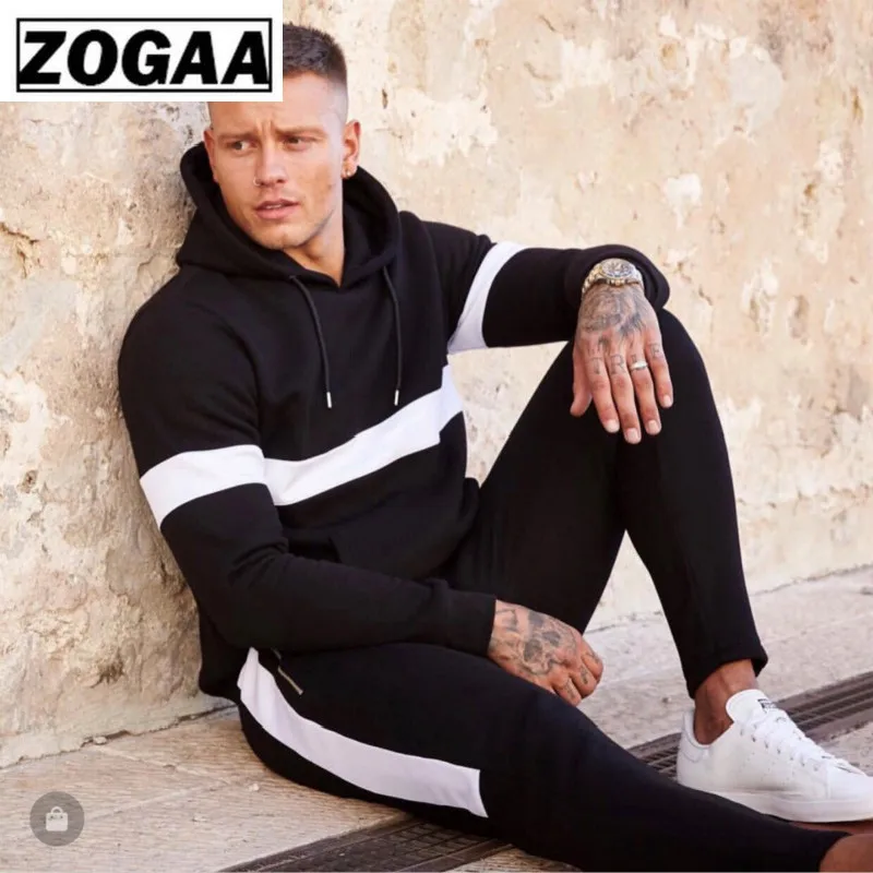 Мужские спортивные костюмы ZOGGA из 100% полиэстера с капюшоном и вышивкой дышащие