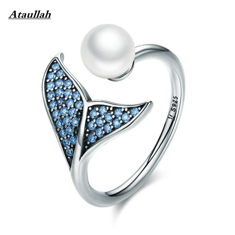 

Ataullah 925 Sterling Silver Adjustable Dolphin Tail Blue CZ Finger Rings for Women Sterling Silver Jewelry RWD898