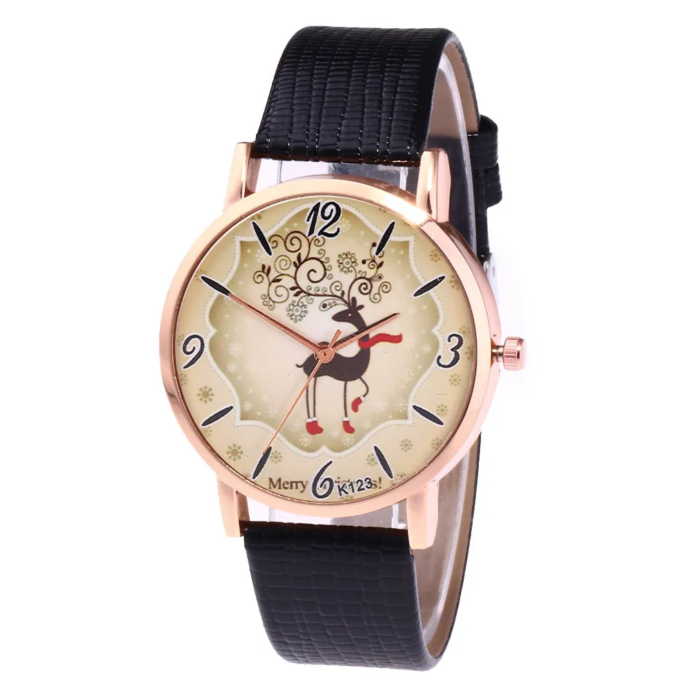 

Cheap Ladies Watch Christmas Elderly Pattern Leather Band Analog Quartz Vogue Wristwatches reloj mujer gift Clock Relogio &Ff