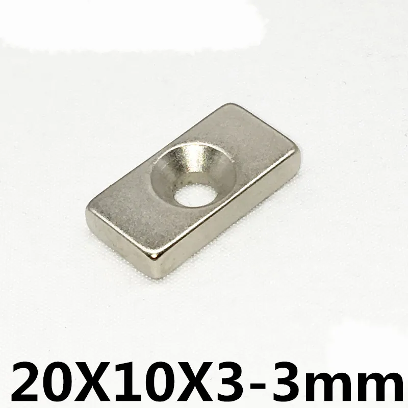

5pcs 20 x 10 x 3mm Square Strong Magnets Hole 3mm Rare Earth Neodymium N35 Permanent magnet Hard to apart away