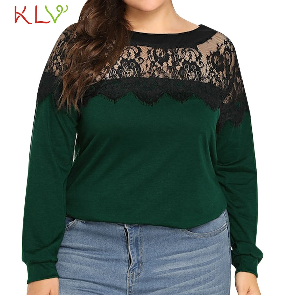 

T Shirt Women Long Sleeve Lace Patchwork Casual tshirt Femme Fashion Camiseta Princesa Basic Tee Mujer Plus Size 5XL 2019 19Jl10
