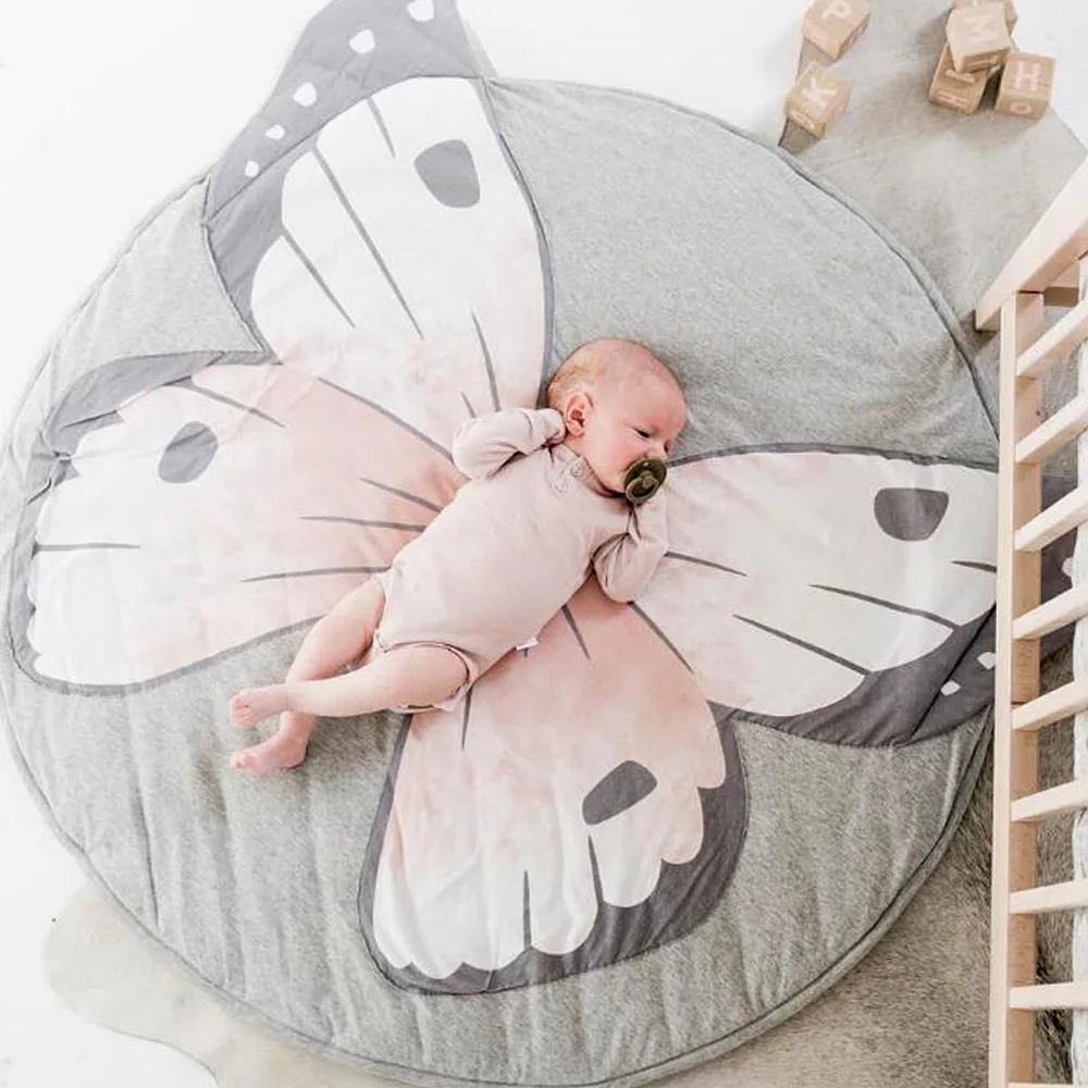 Ins New Butterfly Print Round Infant Baby Crawling Mat Play Game Carpet Kis Rugs Height 2CM Children`s Room Decoration