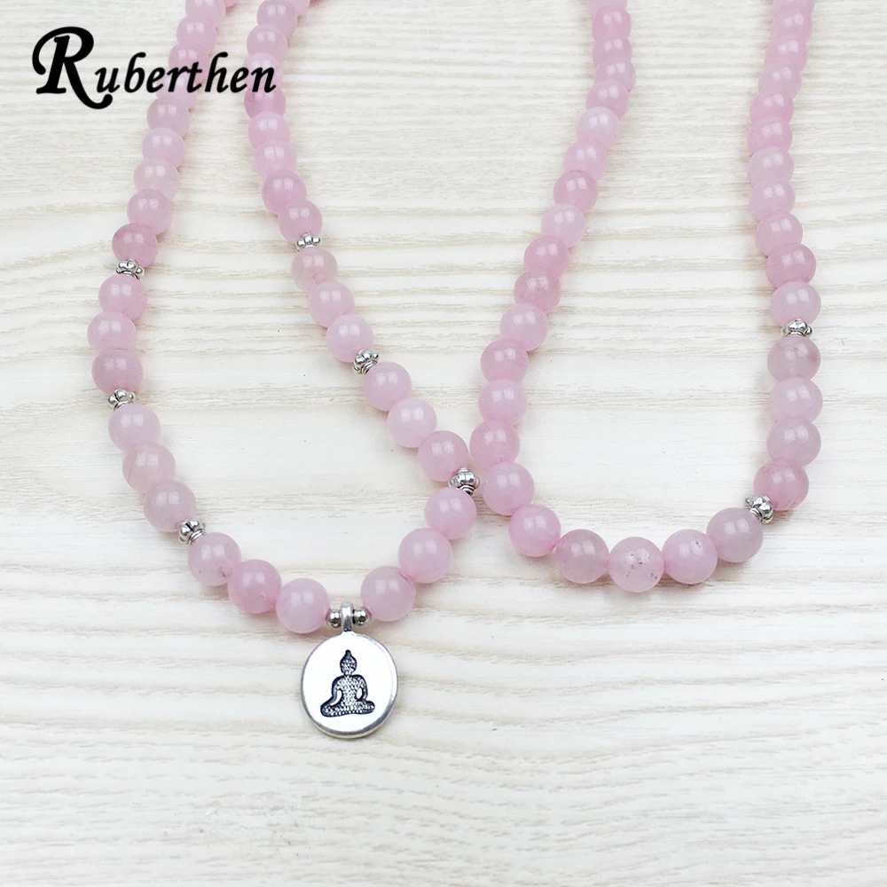Ruberthen Топ 108 розовый натуральный камень Мала Браслет для женщин Йога ювелирные изделия буддийское ожерелье чакры сердце Йога браслет с цветком лотоса