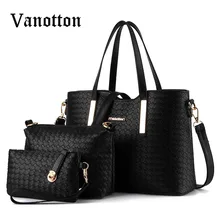3 PCS/Set Women Bag Weave Pattern Handbag Fashion High Quality PU Leather Tote Clutch Bag Ladies Shoulder Bag Messenger Bags