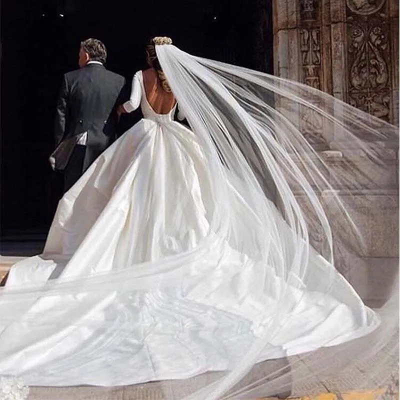Простое бальное платье из сатина и крепа, скромные свадебные платья с 3/4 рукавами и круглым вырезом в викторианском стиле, винтажные свадебные платья, кутюр на заказ